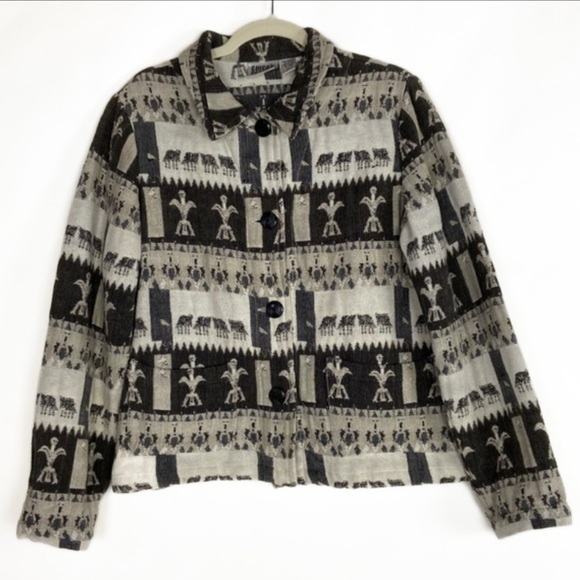 CHICOS Design Aztec Southwestern Pattern Collared Cotton Blend Button Up Jacket - Picture 1 of 16